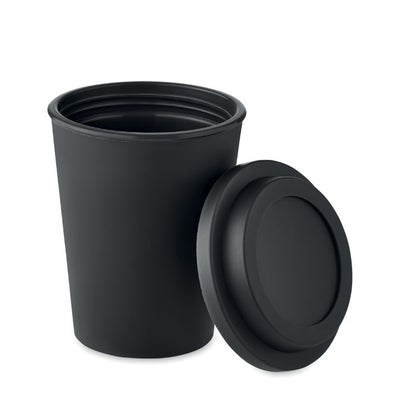 Vaso con tapadera de plástico negro