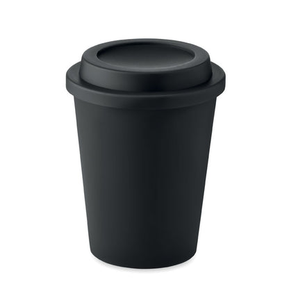 Vaso de plástico negro con tapadera