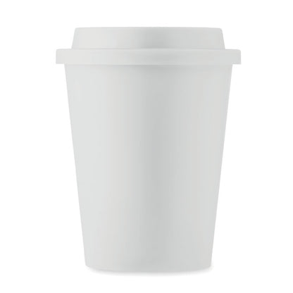vaso blanco de plástico con tapadera