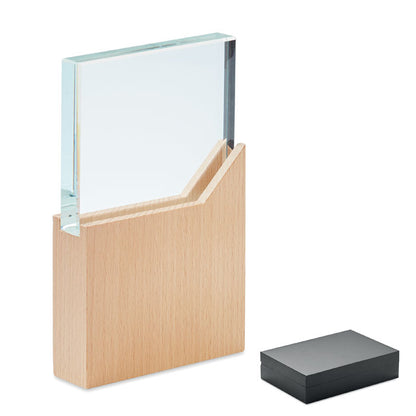 Trofeo de cristal y madera rectangular