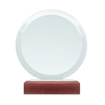 Placa de cristal redonda con dibujo de laurel alrededor