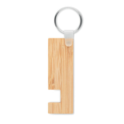 Llavero de madera de bambú con soporte de móvil