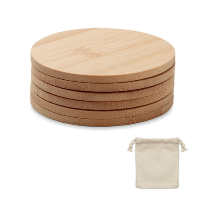 Juego de 6 posavasos de madera bambú con bolsa 