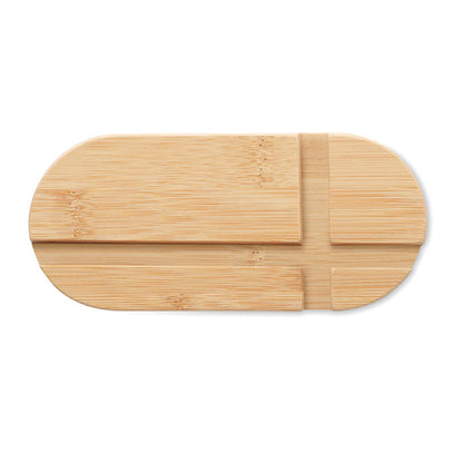 Vista superior de bandeja soporte de madera para table y móvil