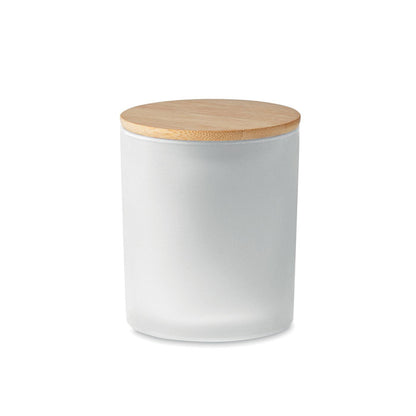Vela cilíndrica blanca con tapa de bambú