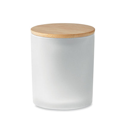 Vela en bote blanca con tapa de madera