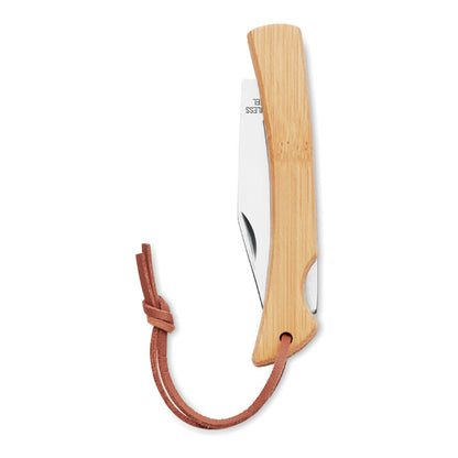 Cuchillo plegable de bambú con cordón