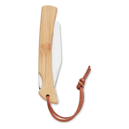 Cuchillo plegable de bambú con cordón con logo