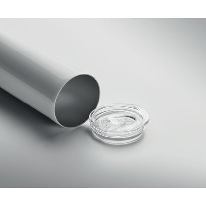 Vaso de acero inoxidable blanco con tapa transparente de abertura deslizante