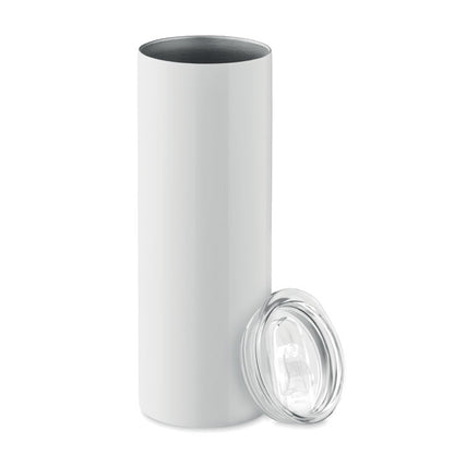 Vaso de viaje de acero inoxidable blanco con tapa transparente