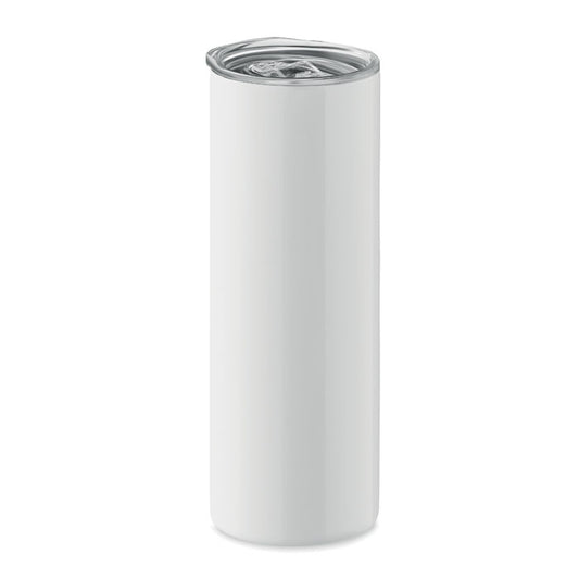 Vaso cilíndrico de acero inoxidable blanco con tapadera transparente