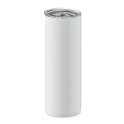 Vaso cilíndrico de acero inoxidable blanco con tapadera transparente