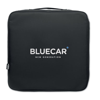 Vista superior de bolsa organizadora con logo impreso
