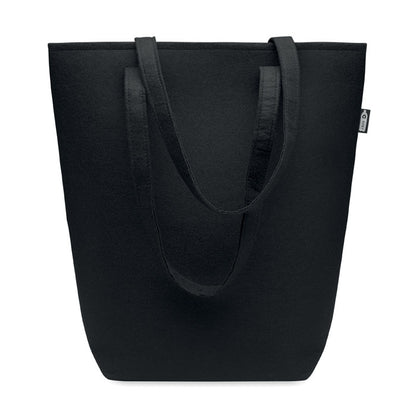 Bolsa de la compra de fieltro reciclado negro con asas largas y fuelle inferior