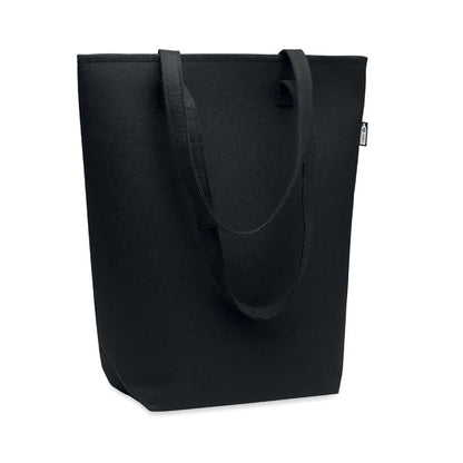 Bolsa de fieltro reciclado negro con asas largas y fuelle inferior