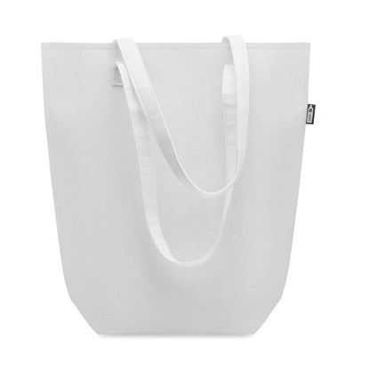 Bolsa de la compra de fieltro reciclado blanco con asas largas y fuelle inferior