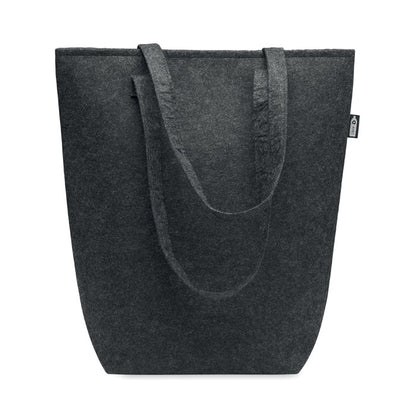 Bolsa de la compra de fieltro reciclado gris oscuro con asas largas y fuelle inferior
