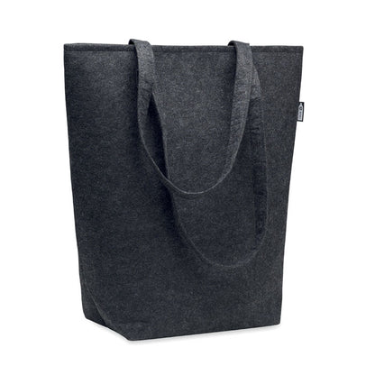 Bolsa de fieltro reciclado gris oscuro con asas largas y fuelle inferior