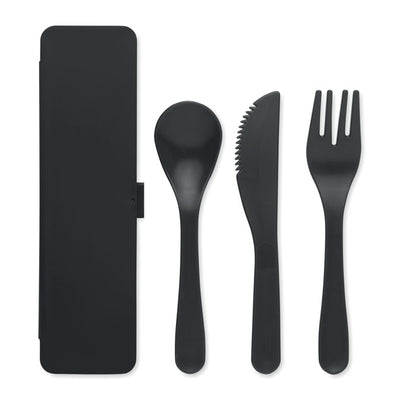 Set de cubiertos reutilizables con estuche de transporte negro