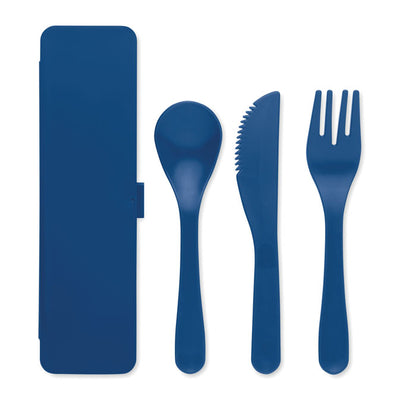 Set de cubiertos reutilizables con estuche de transporte azul