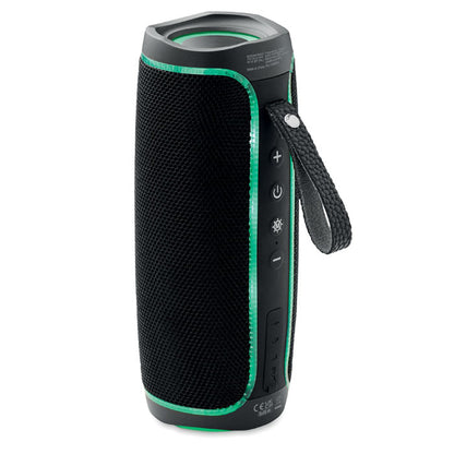 Altavoz cilíndrico con luz verde