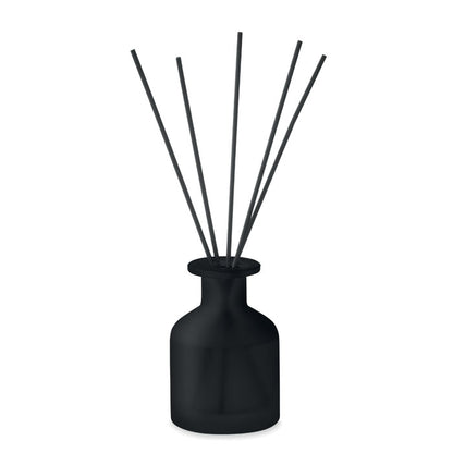 bote de vidrio negro con ambientador y 8 varillas difusoras del aroma