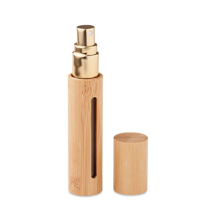 Atomizador de perfume de madera con detalles dorados