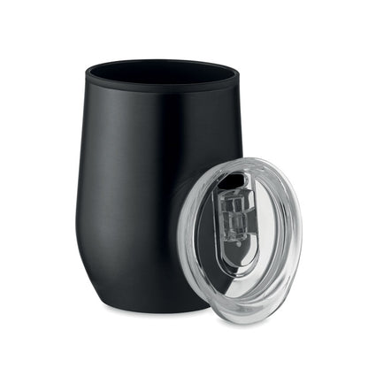 Vaso de acero inoxidable negro con tapa de plástico transparente con cierre deslizante