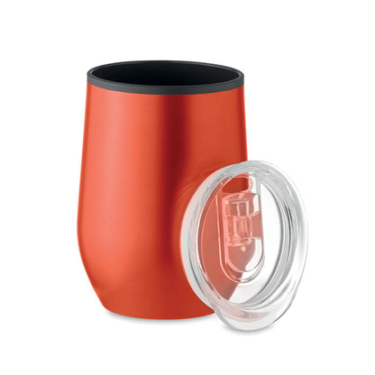 Vaso de acero inox color rojo con tapa transparente y cierre deslizante
