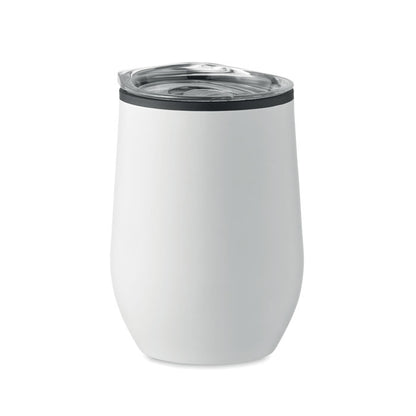 Vaso blanco de viaje de acero inoxidable con tapa transparente