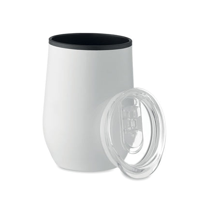 Vaso de acero inoxidable blanco con tapa de plástico transparente con cierre deslizante