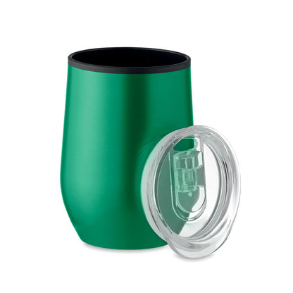 Vaso de acero inoxidable verde con tapadera transparente