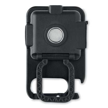 Linterna portátil compacta con imán y 3 modos de luz en diseño negro.