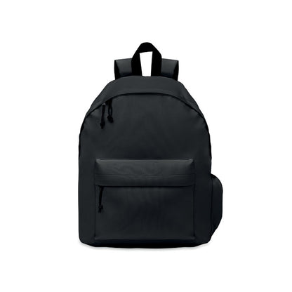 Visa frontal de mochila negra con bolsillo