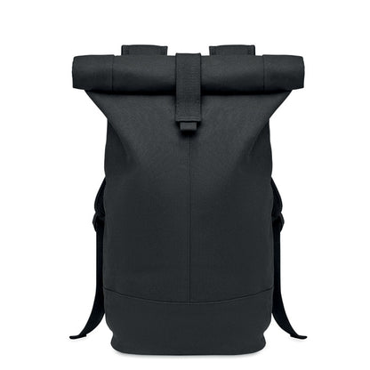Mochila de viaje negra de canvas con cierre enrrollable