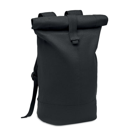 Mochila negra con cierre enrrollable rolltop de canvas lavado