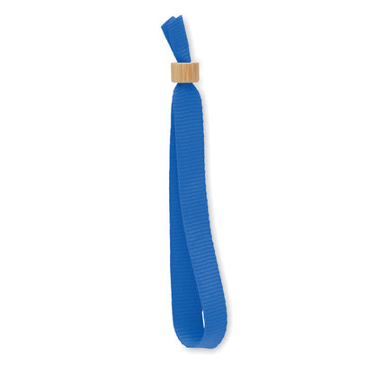 Pulsera de poliéster con anilla cierre de bambú azul
