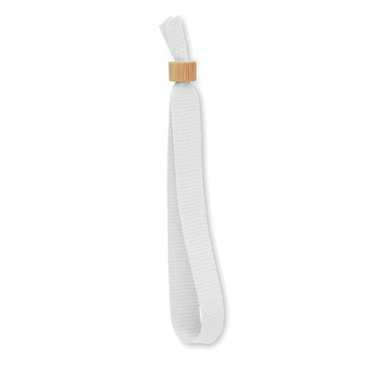 Pulsera de poliéster con anilla cierre de bambú blanca