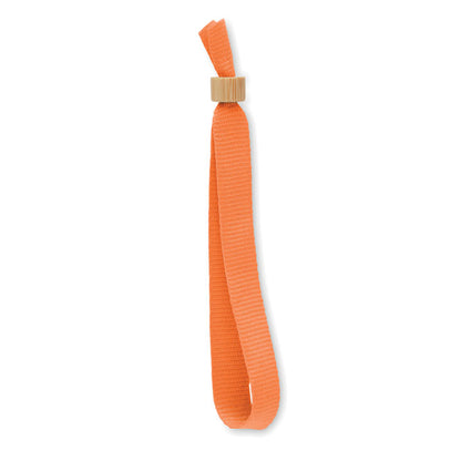Pulsera de poliéster con anilla cierre de bambú naranja