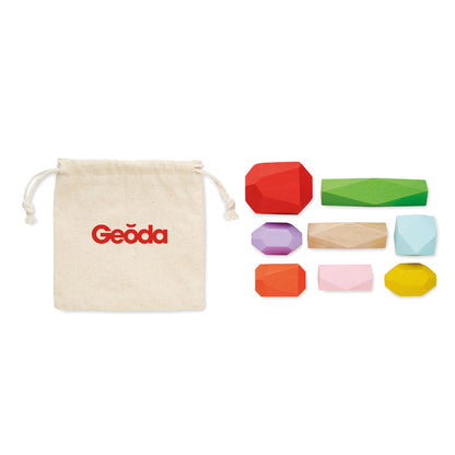 Juego de equilibrio con piezas de colores y bolsa de algodón personalizada con logotipo