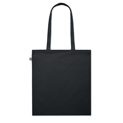 Vista frontal de totebag de algodón color negro con asas largas