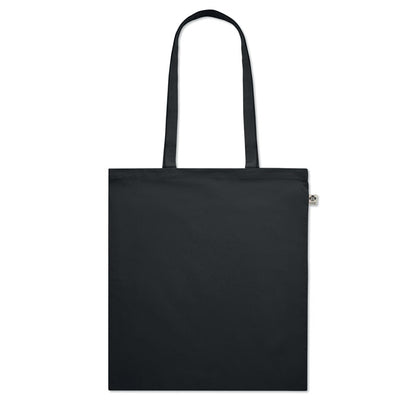 Vista trasera de totebag de algodón color negro con asas largas