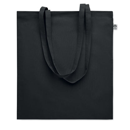 Bolsa de la compra de asas largas con etiqueta de algodón orgánico. Color negro