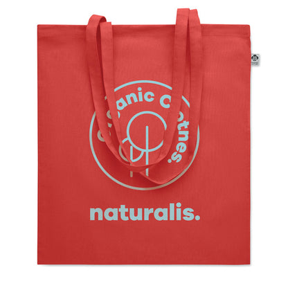 Bolsa de la compra de asas largas con etiqueta de algodón orgánico. Color blanco