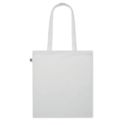 Vista trasera de totebag de algodón color blanco con asas largas