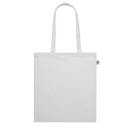 Bolsa de la compra de asas largas con etiqueta de algodón orgánico. Color verde militar