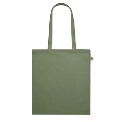 Bolsa de la compra de asas largas con etiqueta de algodón orgánico. Color naranja apagado