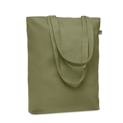 Bolsa para playa de algodón orgánico verde con fuelle inferior