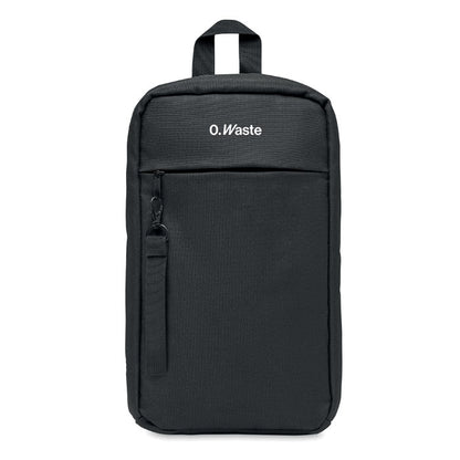Bolsa cruzada negra personalizada con logotipo en bolsillo frontal