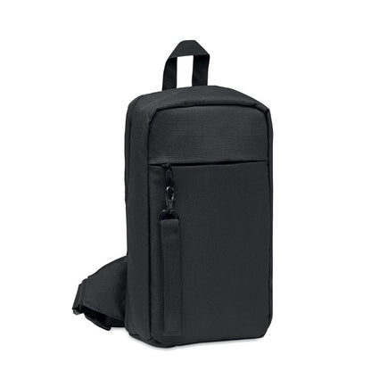 Bolsa bandolera negra rectangular cruzada con bolsillo exterior y correa desmontable